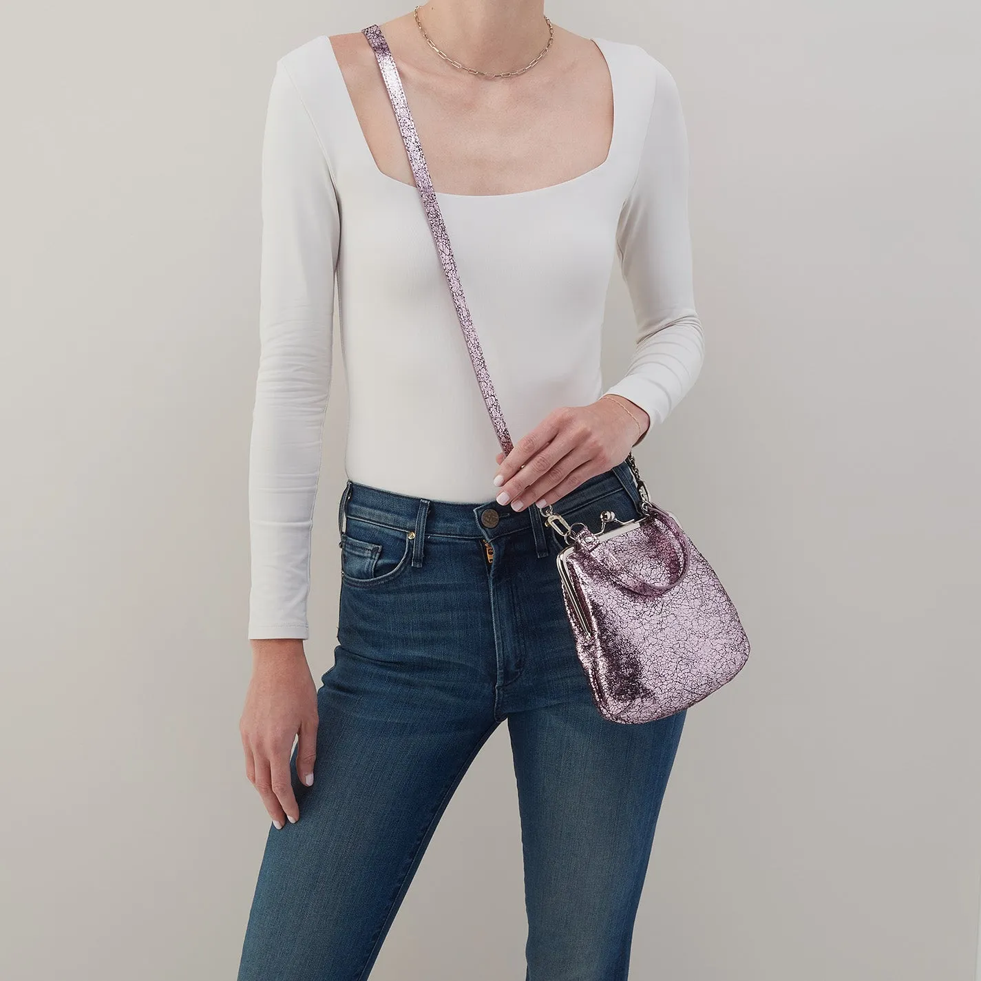 Alba Crossbody In Metallic Leather - Blush Crackle