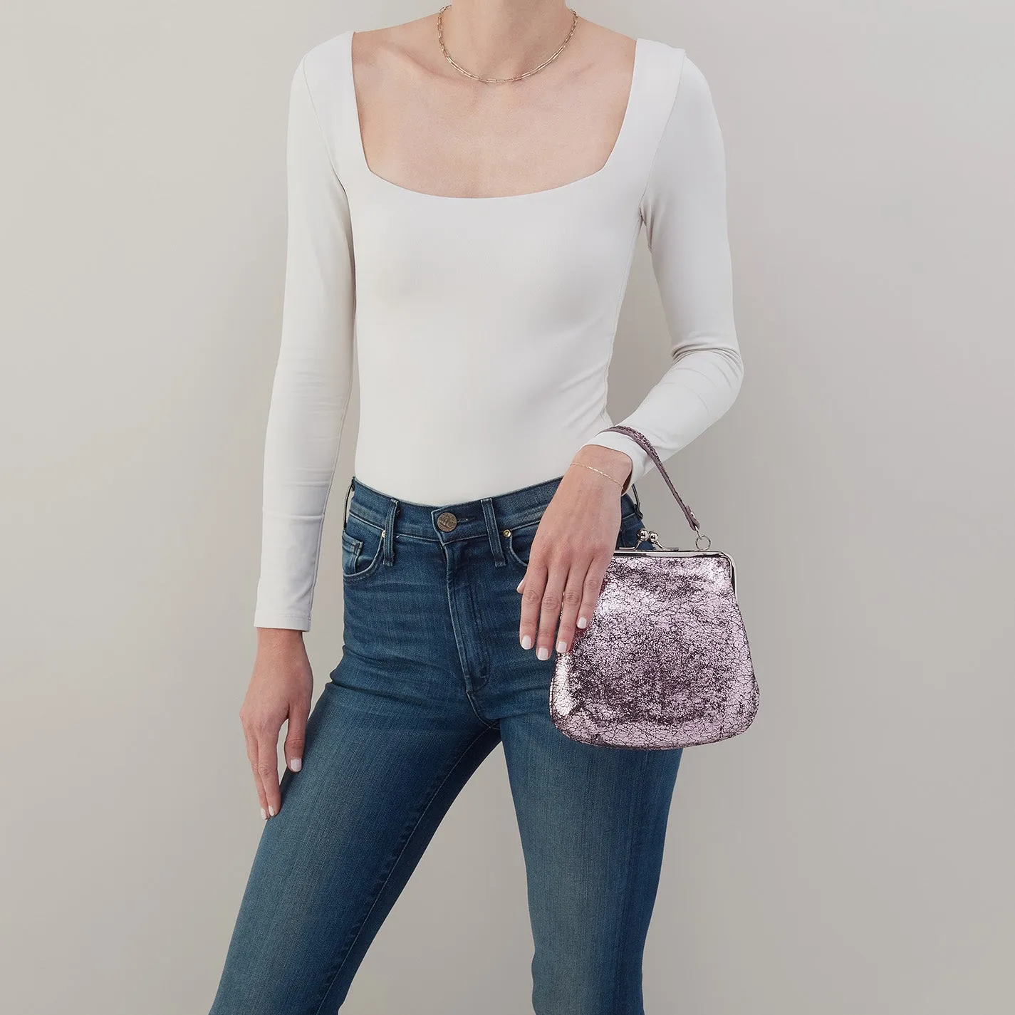Alba Crossbody In Metallic Leather - Blush Crackle