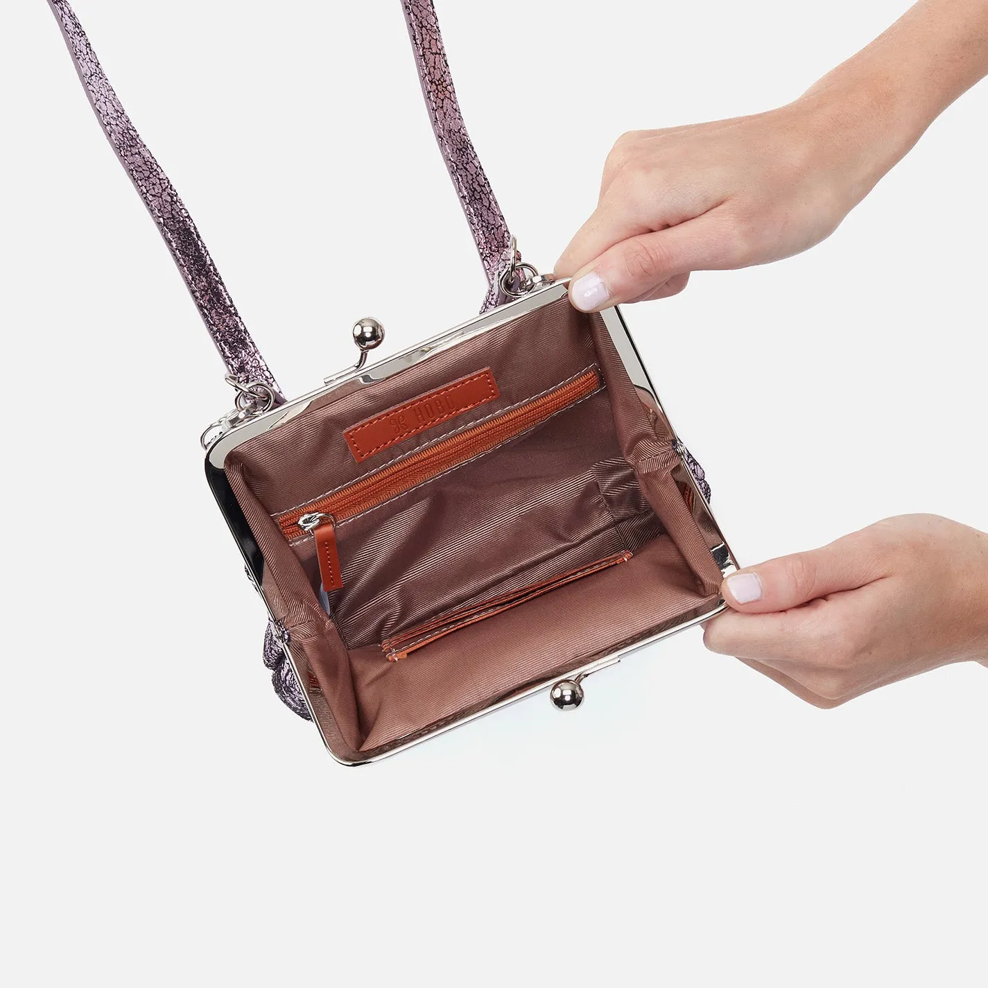 Alba Crossbody In Metallic Leather - Blush Crackle
