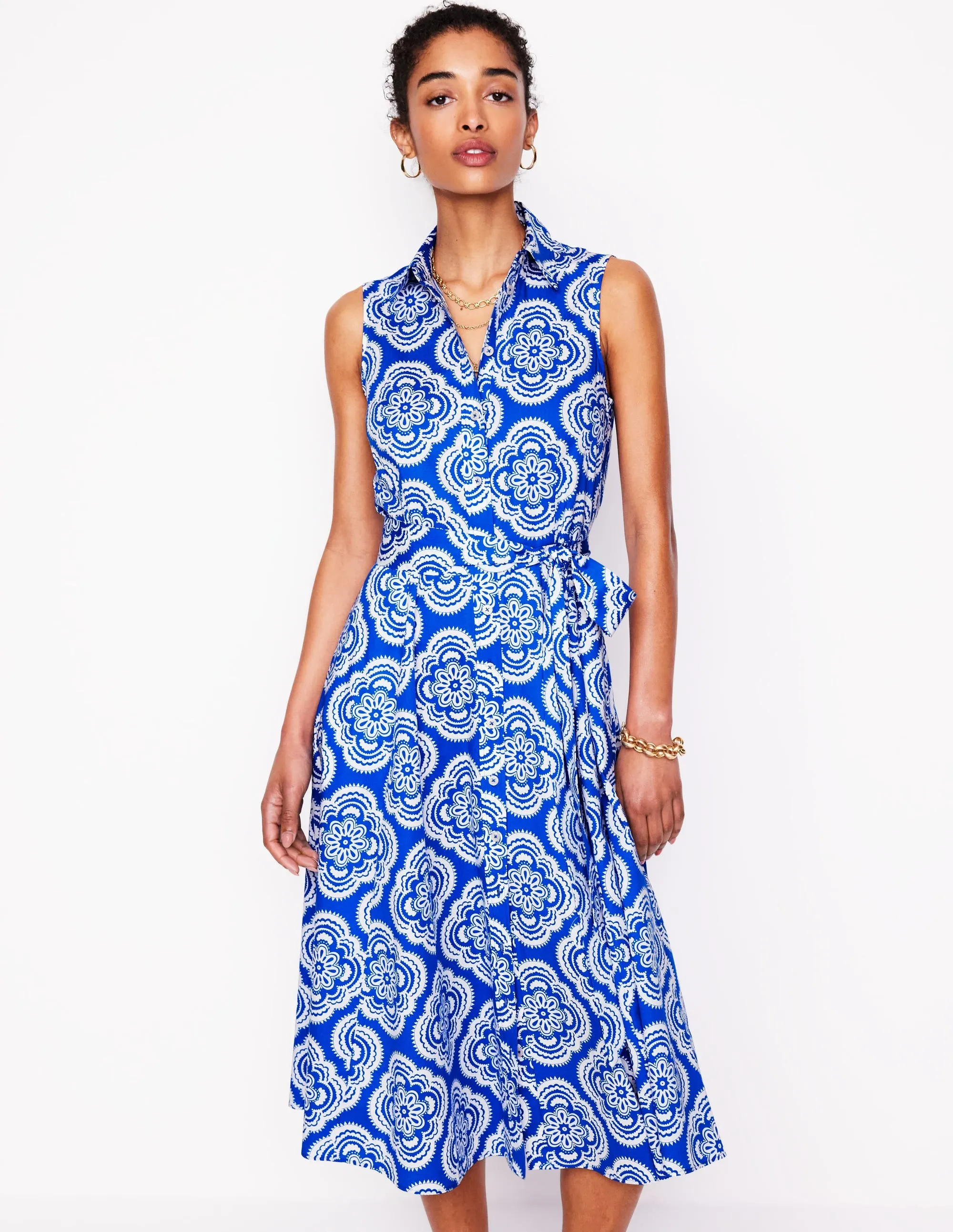 Amy Sleeveless Shirt Dress-Gallery Blue. Botanic Blush