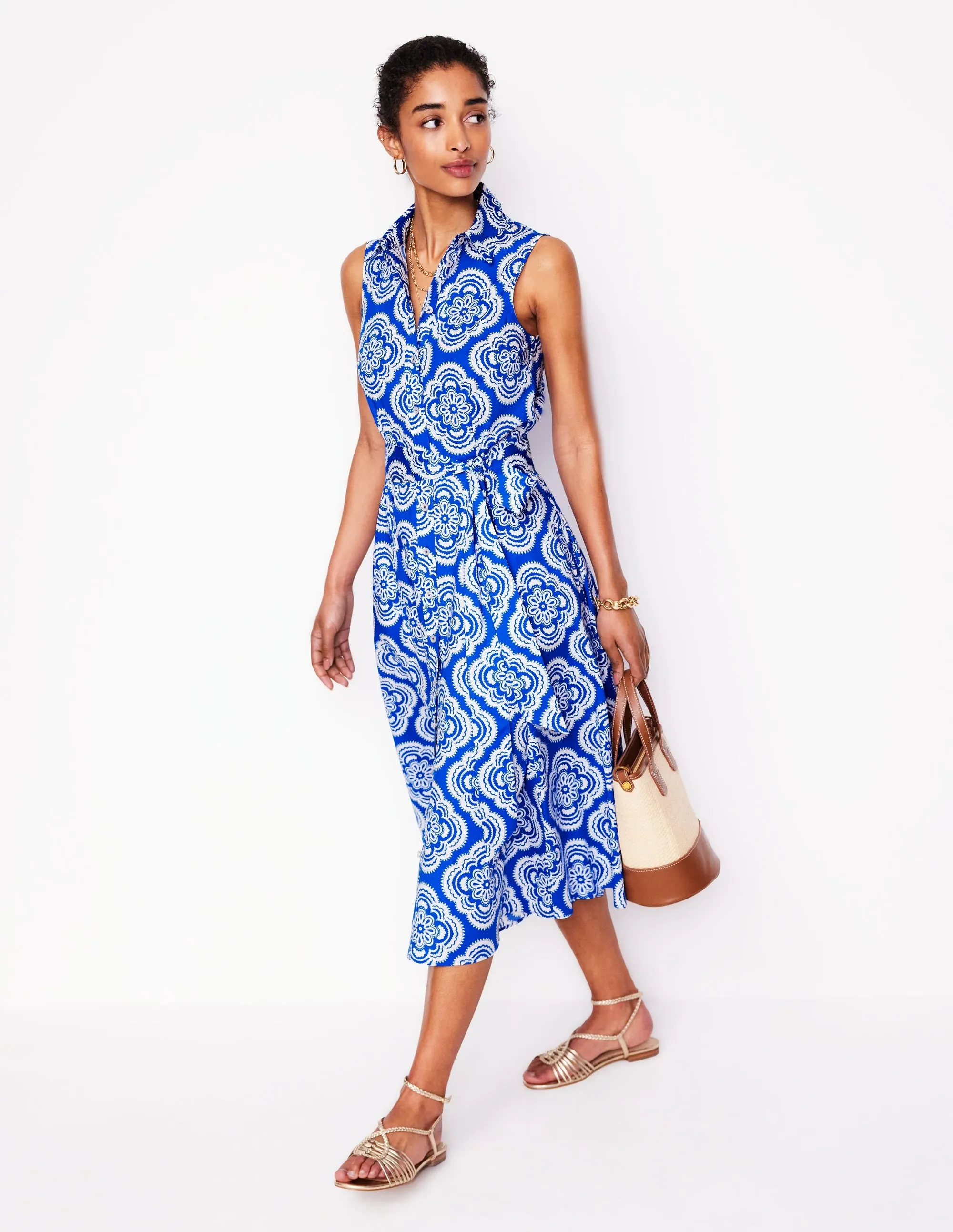 Amy Sleeveless Shirt Dress-Gallery Blue. Botanic Blush