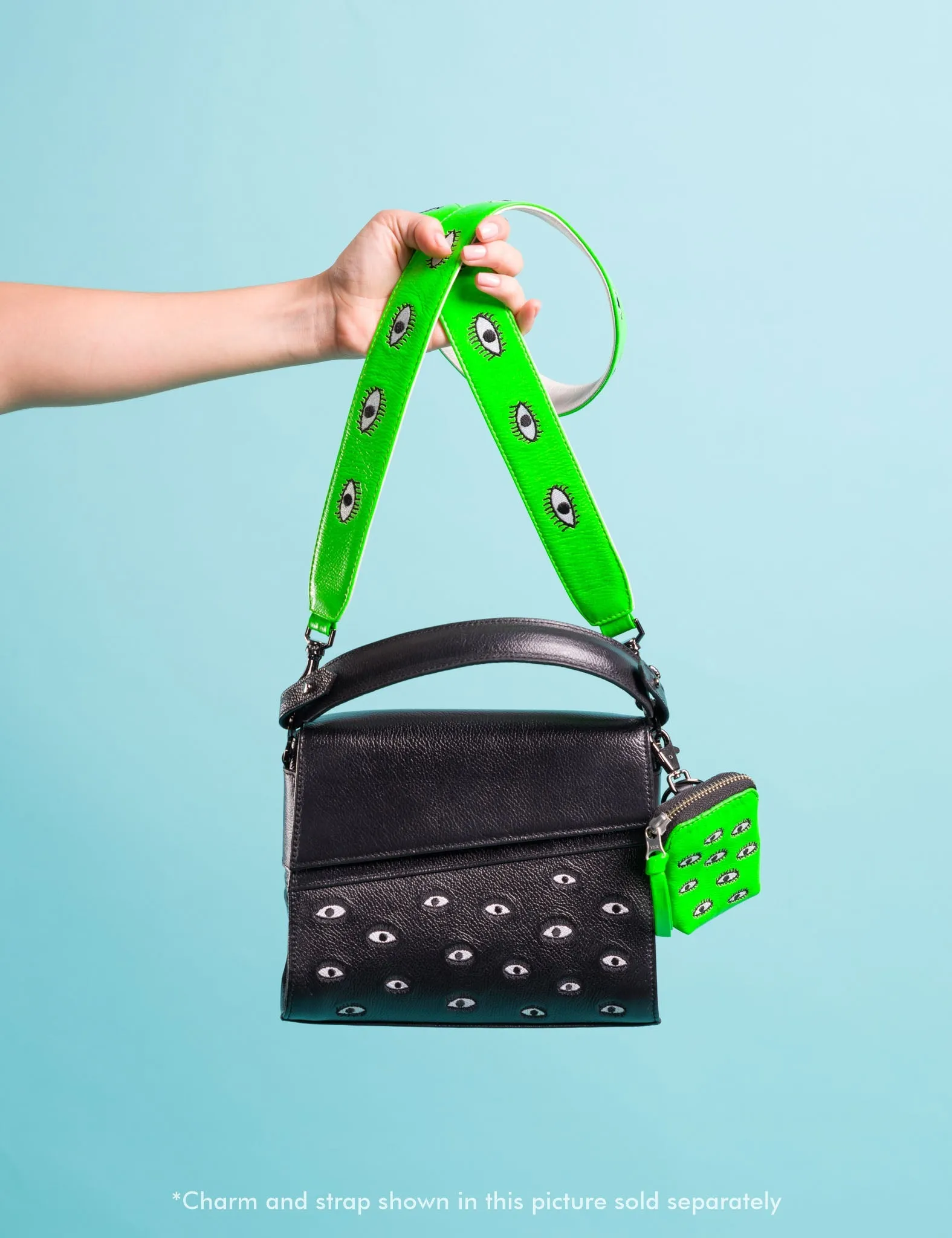 Anastasio Micro Crossbody Handbag Black Leather - All Over Eyes Embroidery