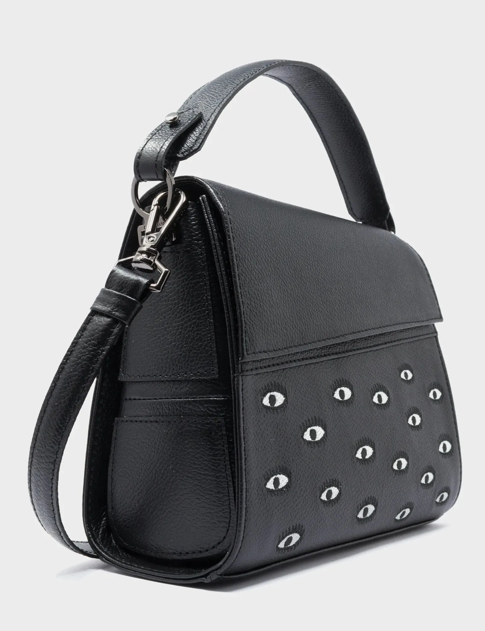 Anastasio Mini Crossbody Handbag Black Leather - All Over Eyes Embroidery