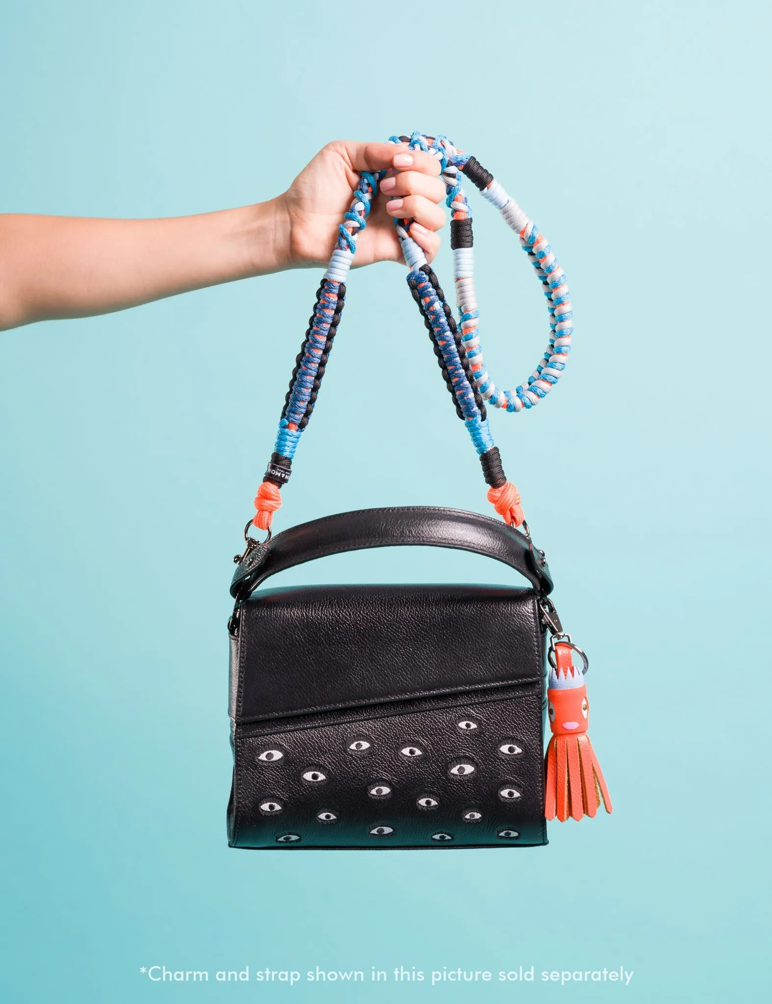Anastasio Mini Crossbody Handbag Black Leather - All Over Eyes Embroidery