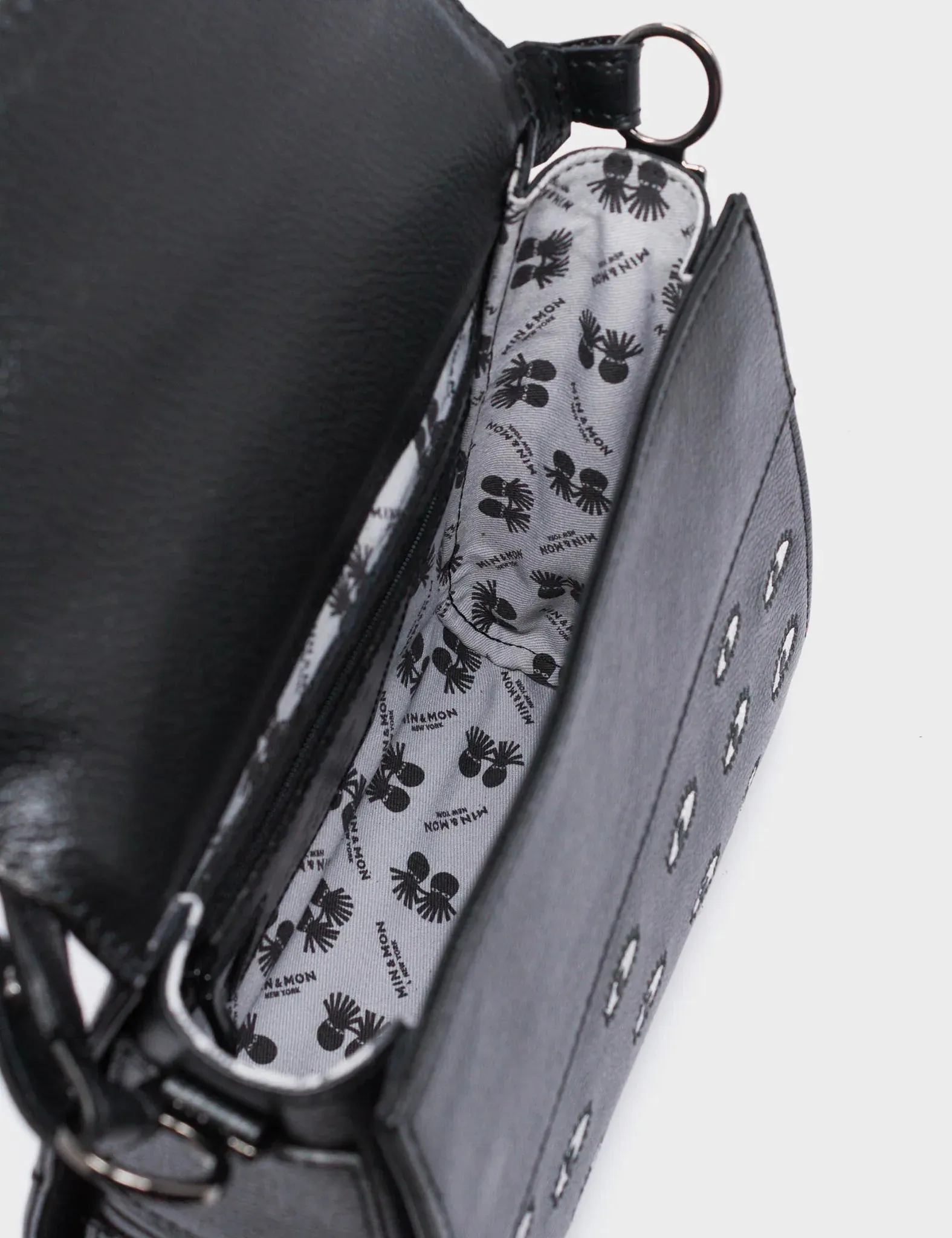 Anastasio Mini Crossbody Handbag Black Leather - All Over Eyes Embroidery