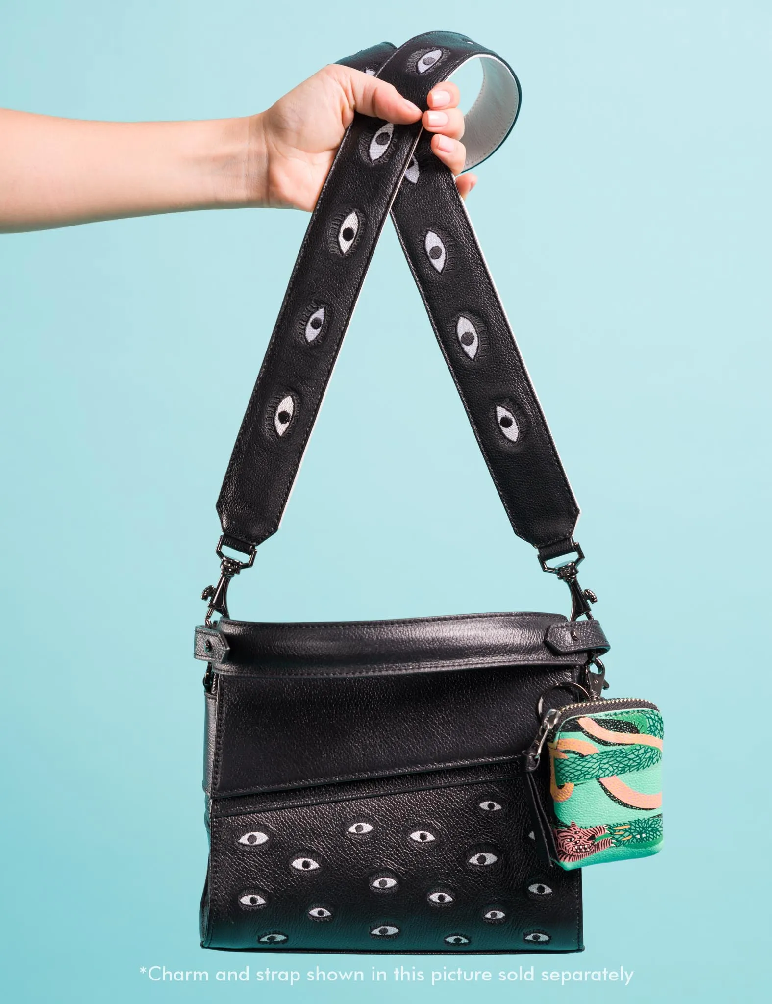 Anastasio Mini Crossbody Handbag Black Leather - All Over Eyes Embroidery