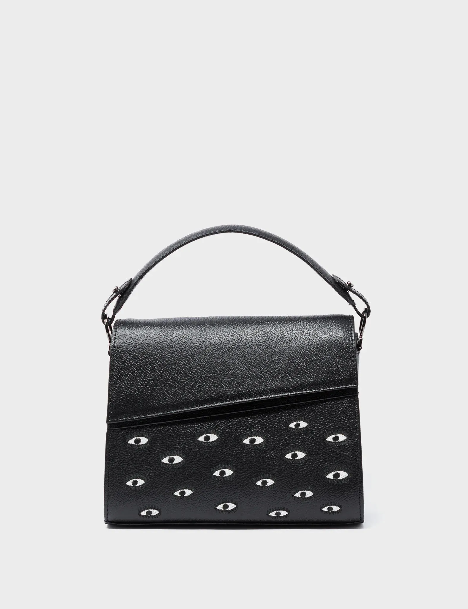Anastasio Mini Crossbody Handbag Black Leather - All Over Eyes Embroidery