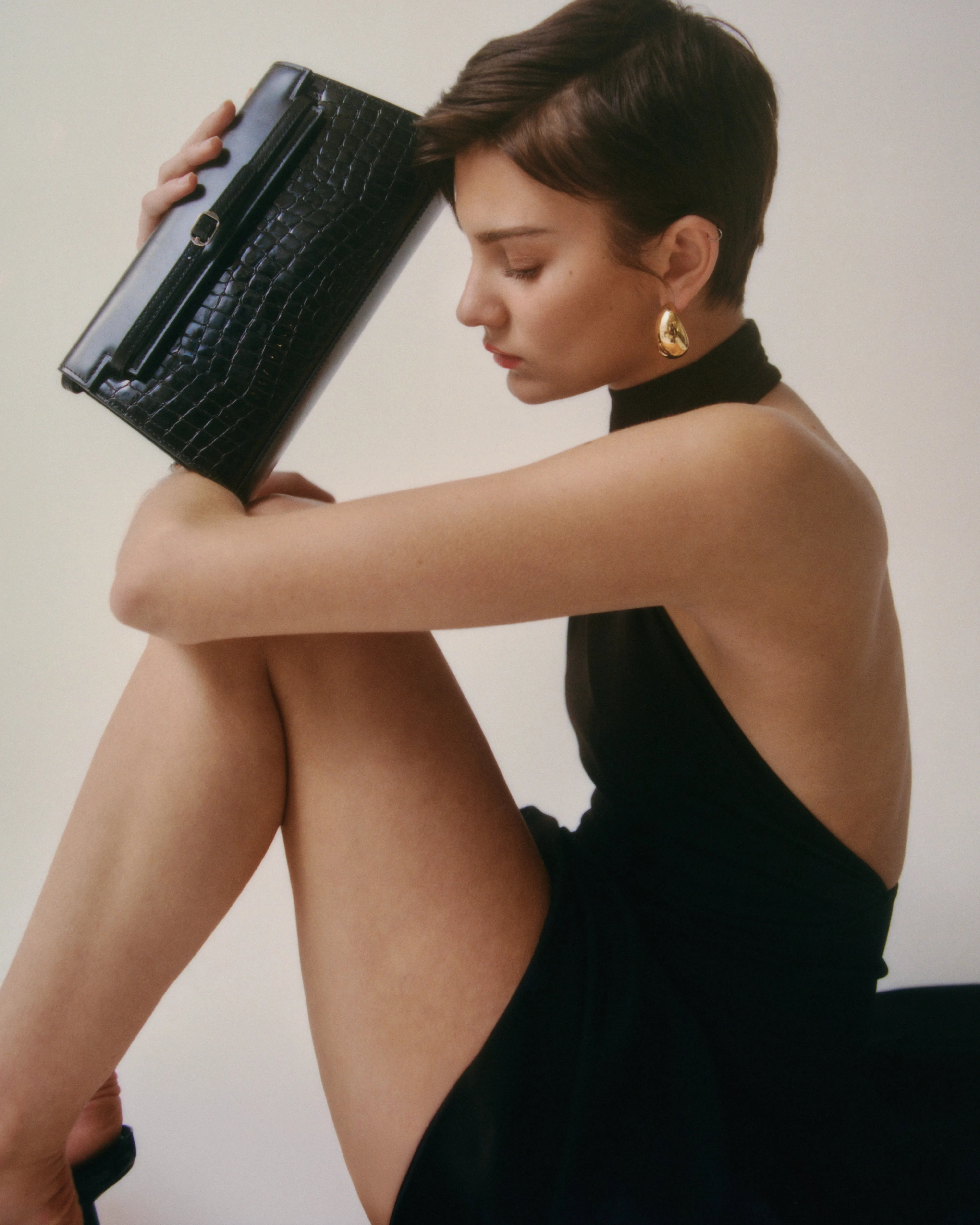 Black Croc Shoulder Bag (Limited Edition. Pre-Order Only)