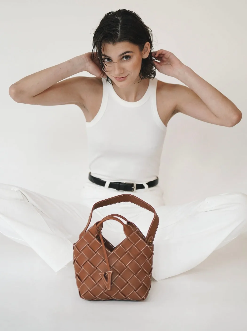 Caramel Woven Basket Bag