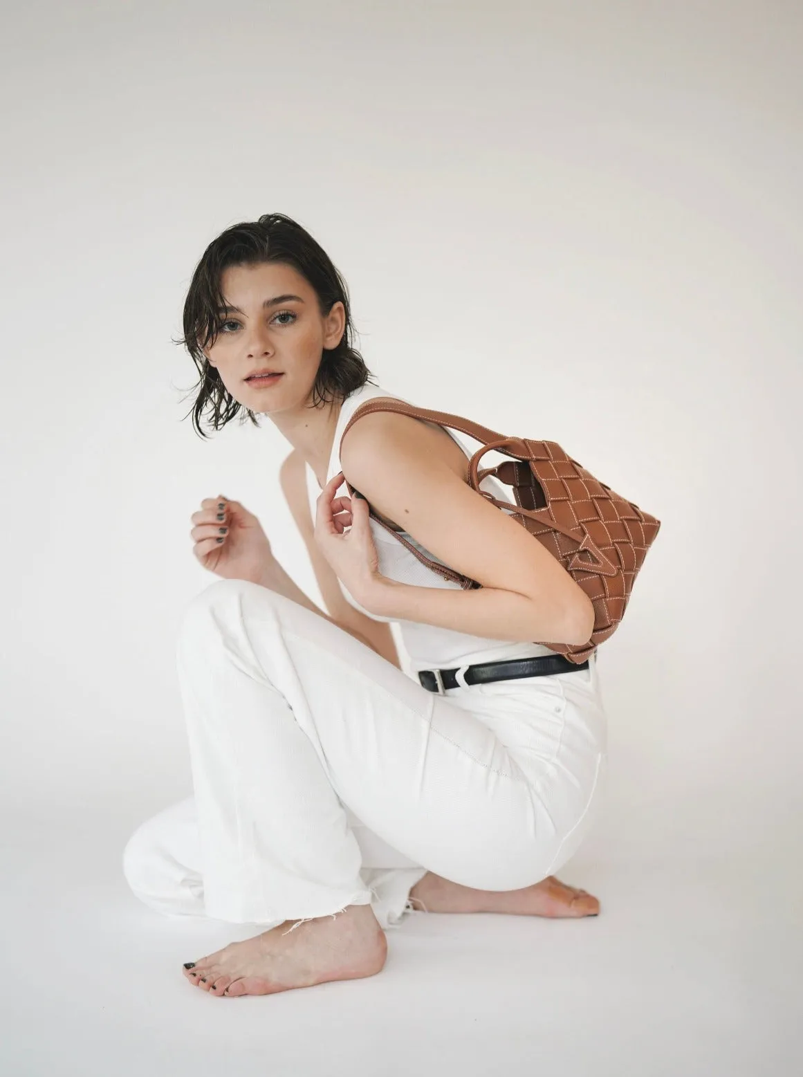 Caramel Woven Basket Bag