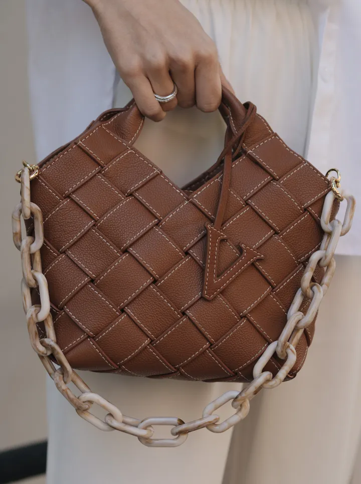 Caramel Woven Basket Bag