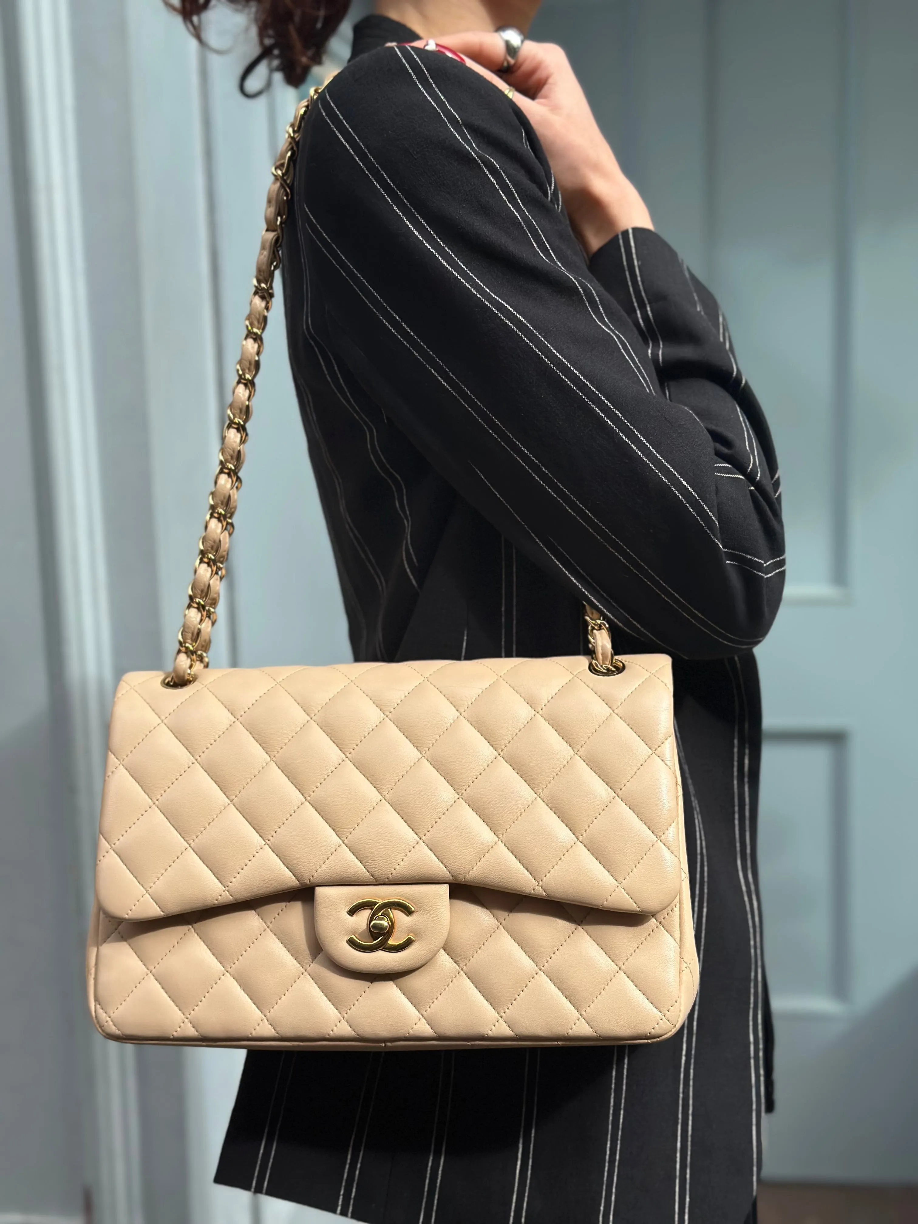Chanel Ceam Lambskin Leather Classic Jumbo Double Flap