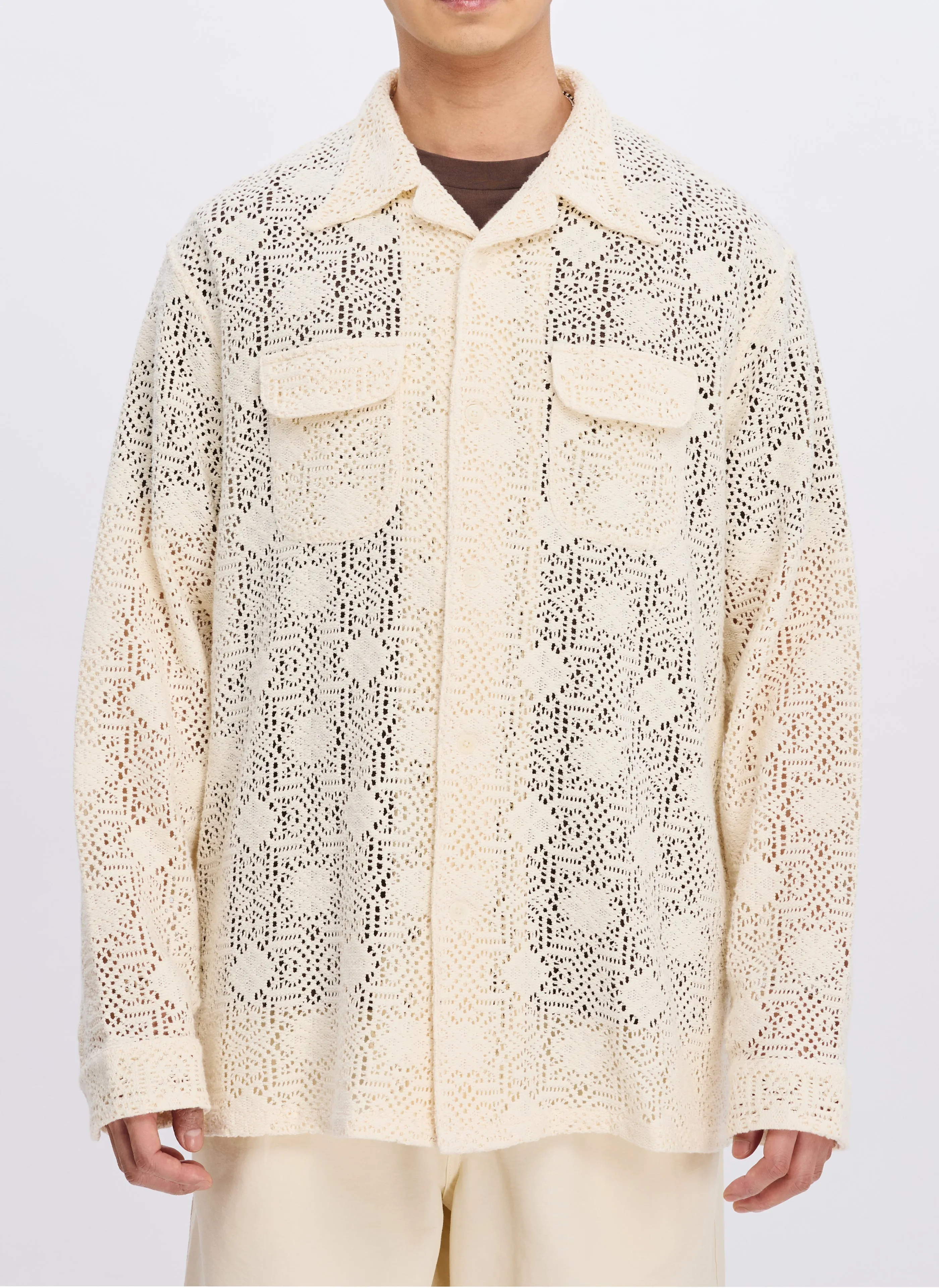 Cotton Lace Long Sleeve Open Collar Shirt