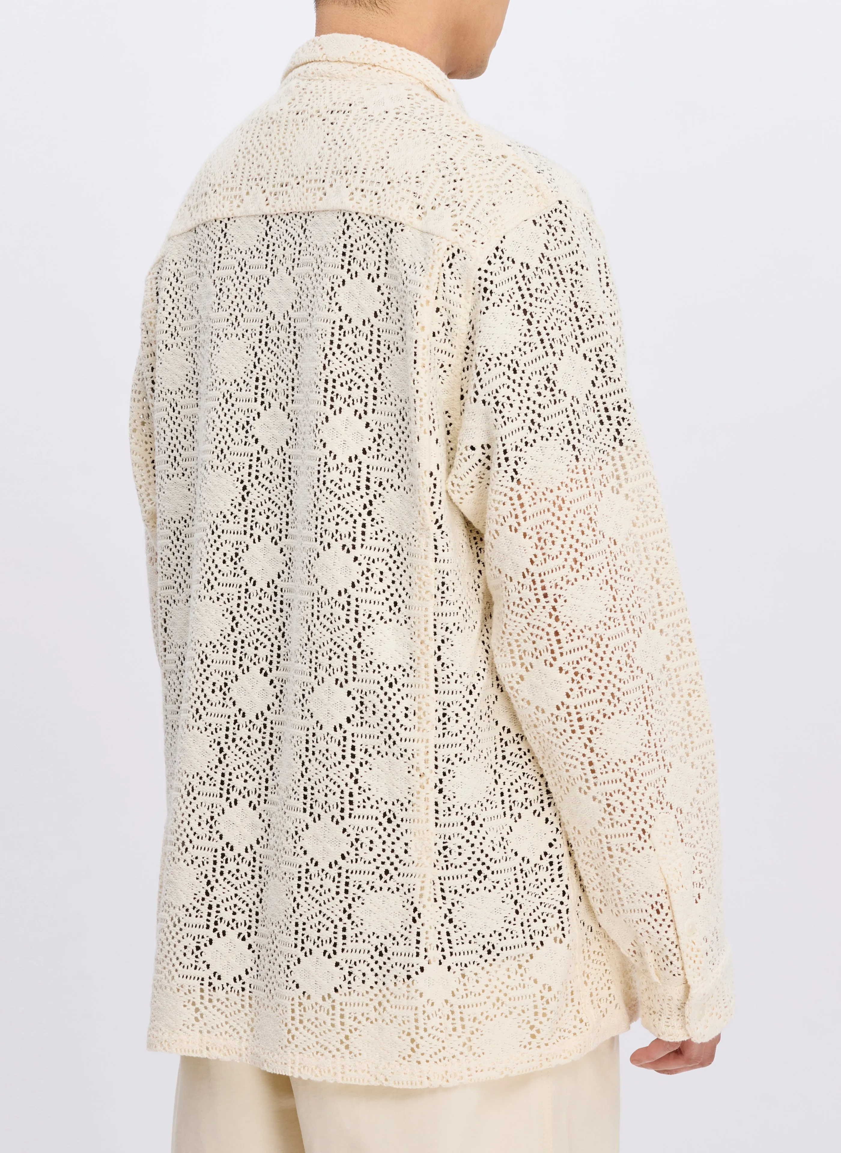 Cotton Lace Long Sleeve Open Collar Shirt