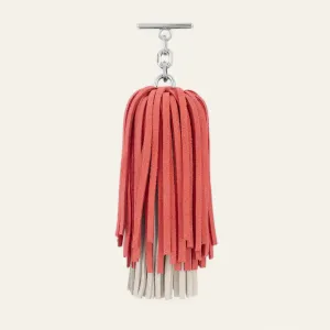 Double Pompom Tassel | Coral Off White with Silver hardware