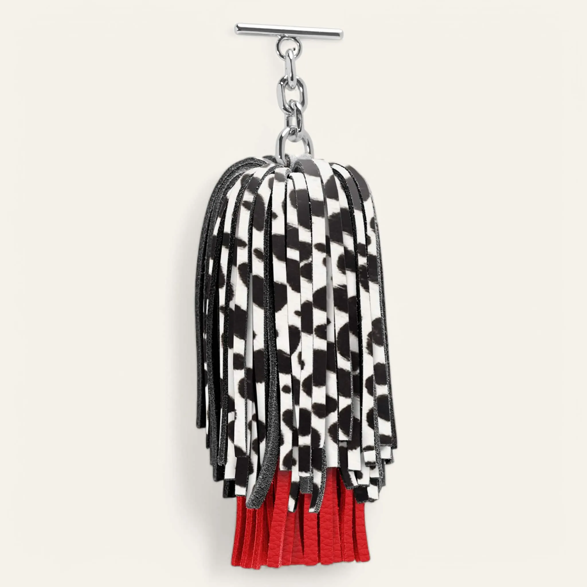 Double Pompom Tassel | Dalmatian Pillarbox Red with Silver hardware