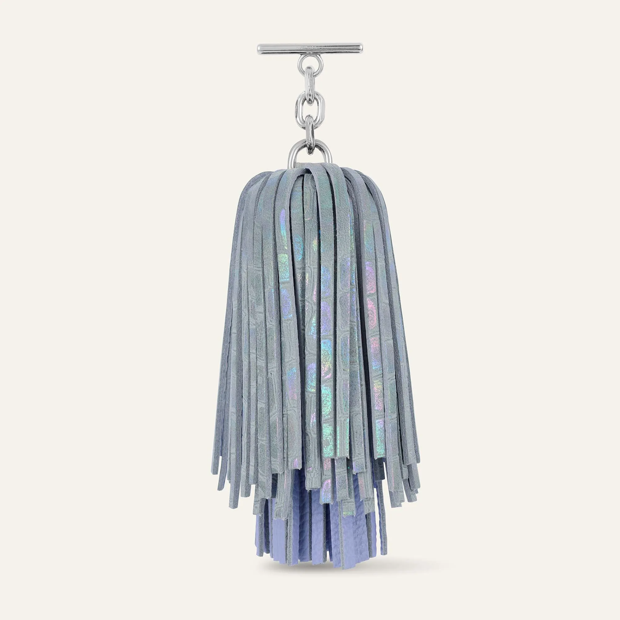 Double Pompom Tassel | Petrolescent Croc Lavender with Silver hardware