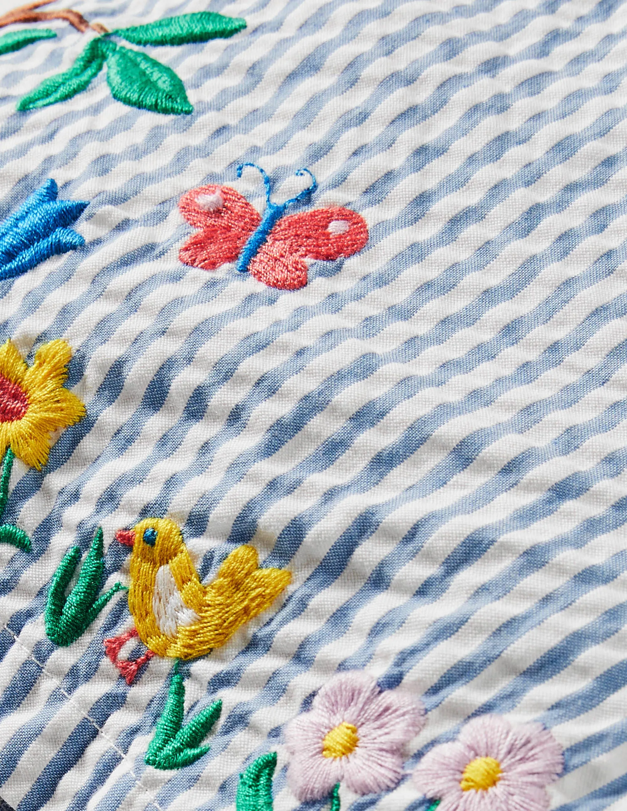Embroidered Tie-waist Shorts-Bright Bluebell Ticking