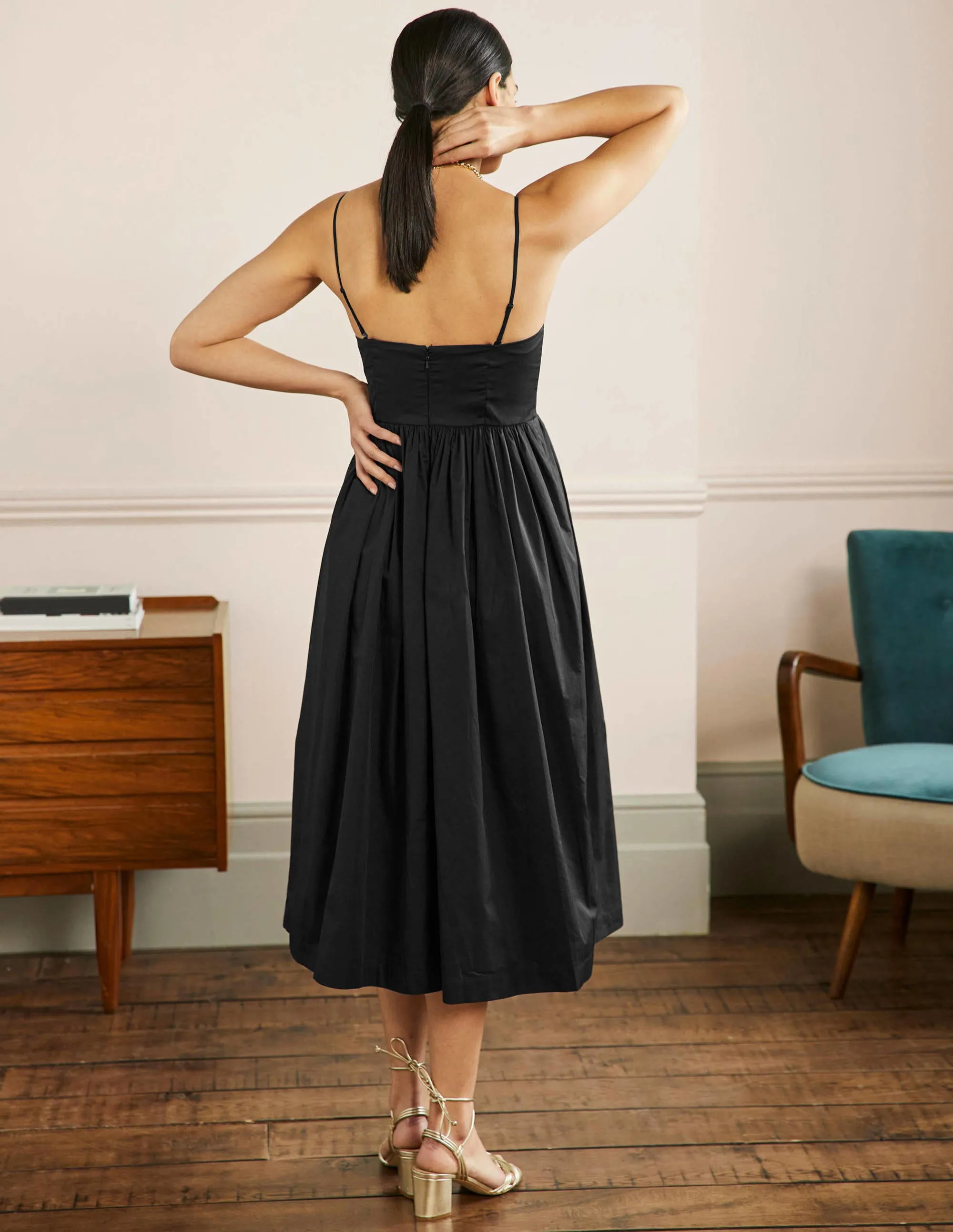 Emily Strapless Midi Dress-Black