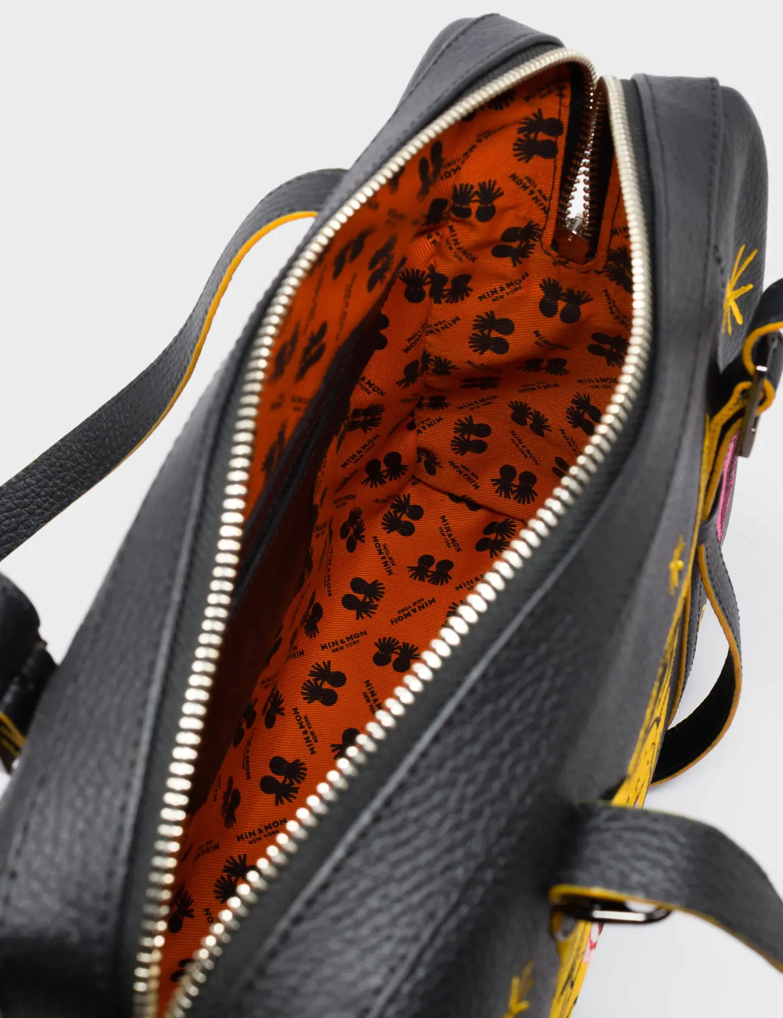 Esther Black Satchel Bag - Tiger and Flowers Embroidery