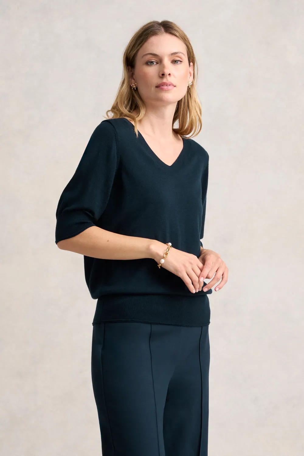 Half Sleeve Wool Knit - Ink