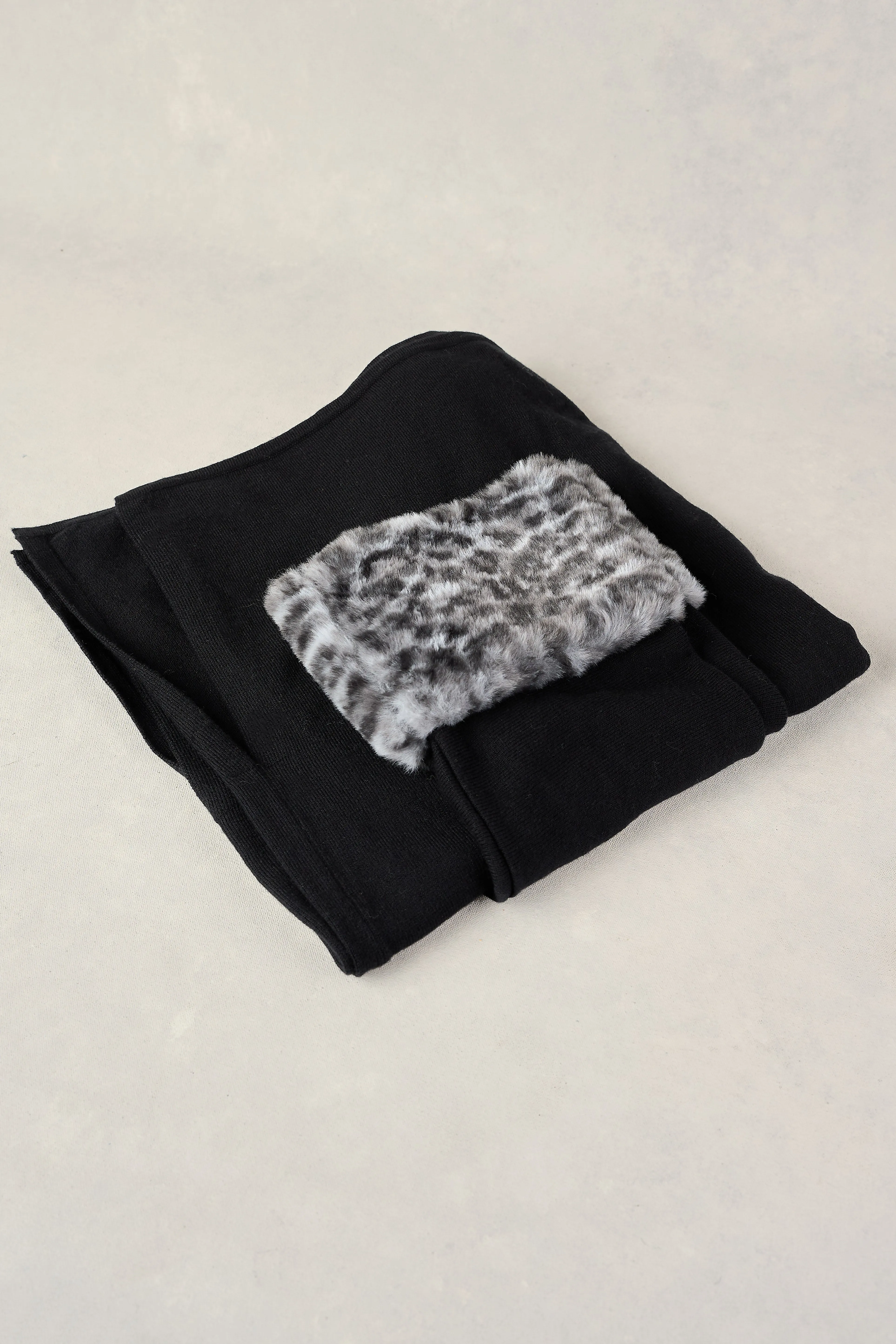 Leopard Faux Fur Trim Poncho - Black Leopard