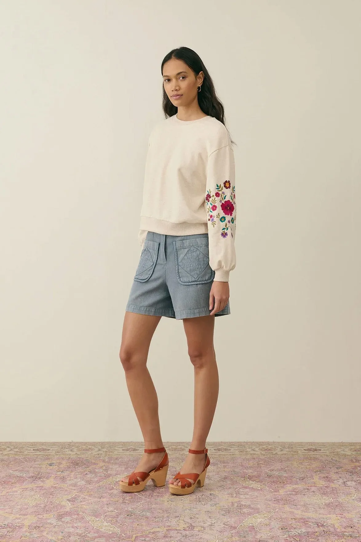 Louise Misha Judith Heather Cream Embroidered Sweatshirt
