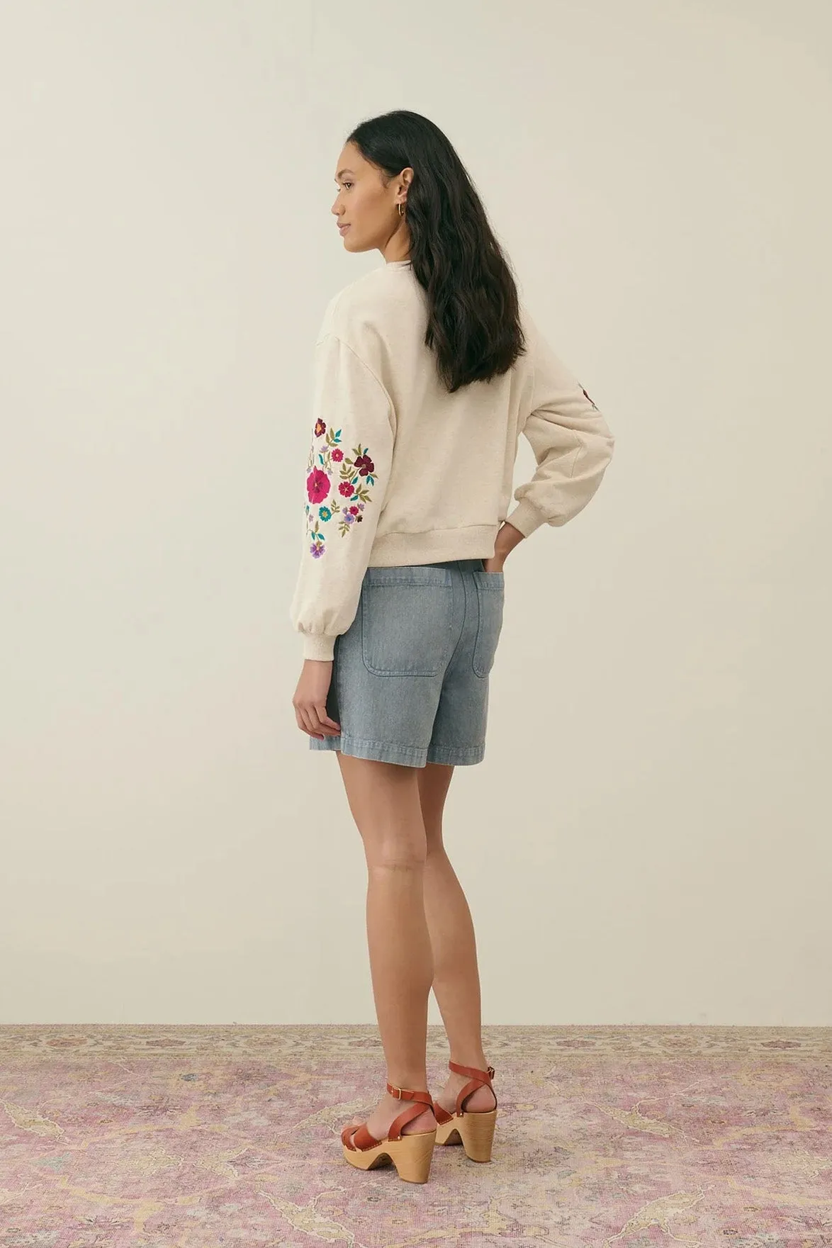 Louise Misha Judith Heather Cream Embroidered Sweatshirt