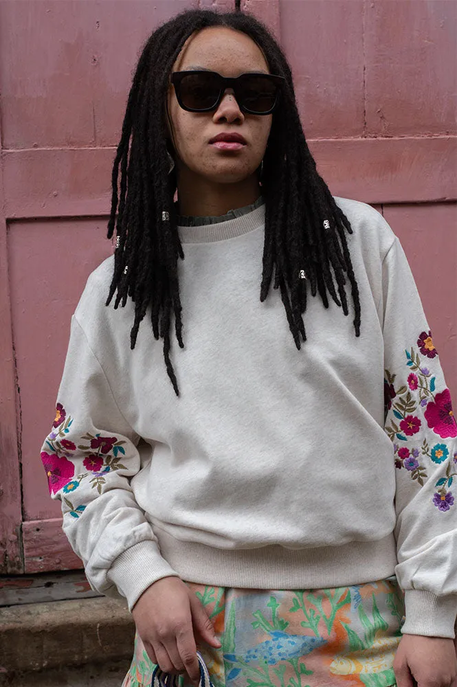 Louise Misha Judith Heather Cream Embroidered Sweatshirt