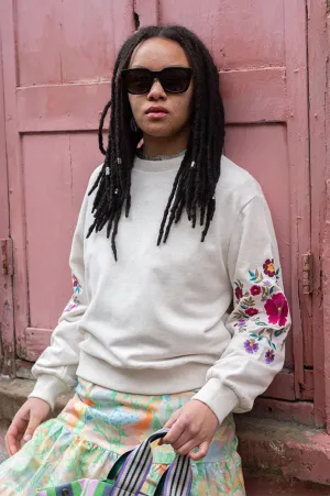 Louise Misha Judith Heather Cream Embroidered Sweatshirt
