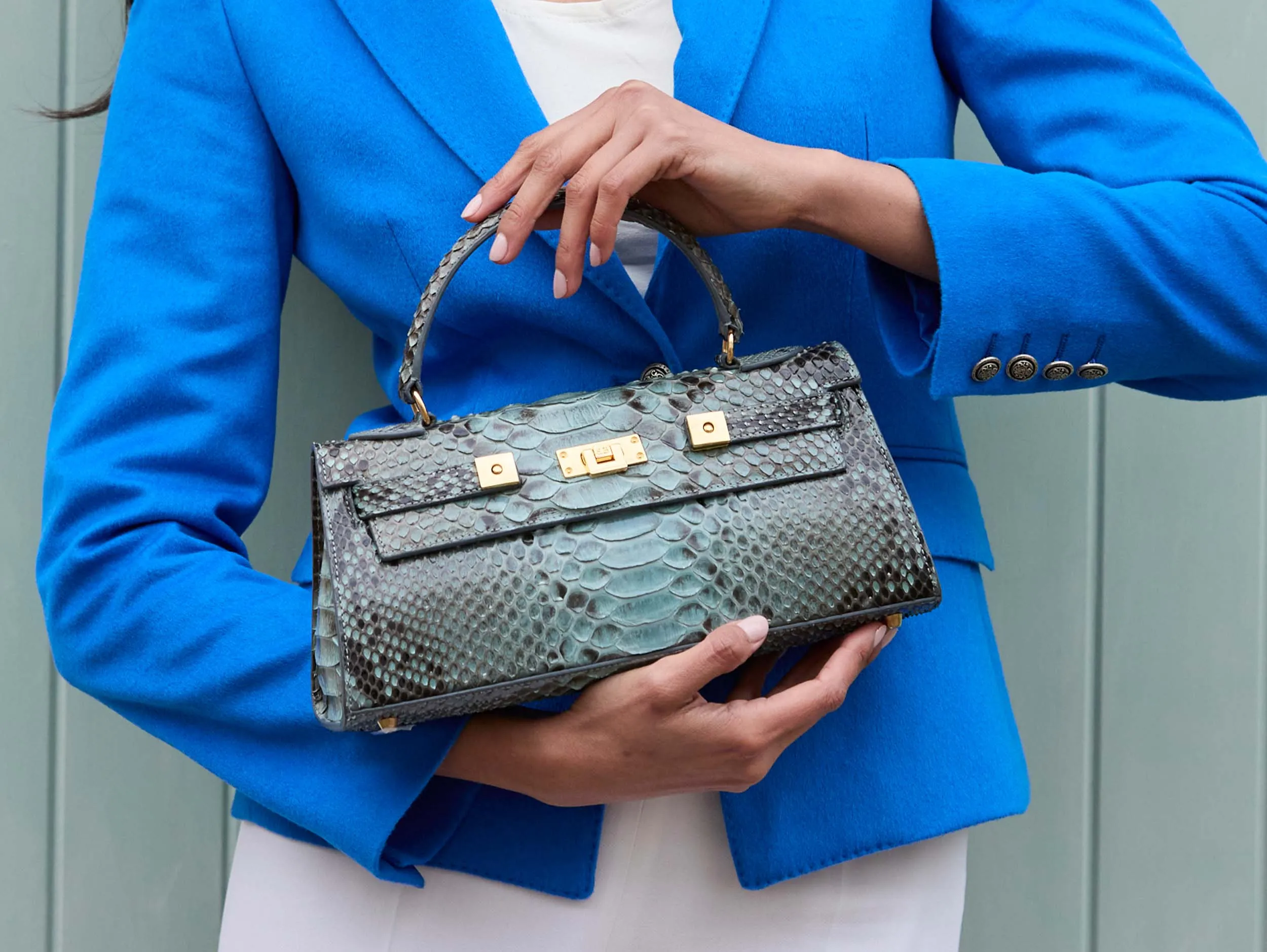 Maya East West Pythonskin Handbag - Celadon
