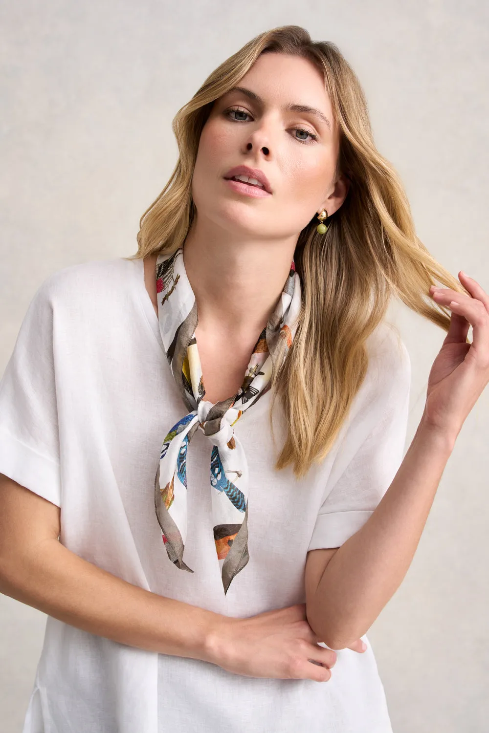 Multi Bird Print Silk Scarf - Multi