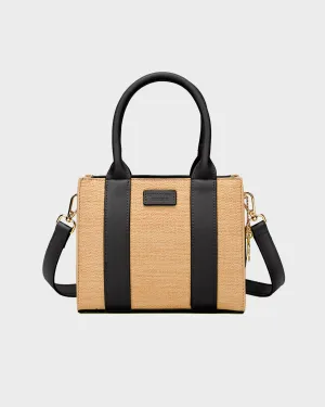 Pebble Leather Mini Tote Bag in Black & Beige