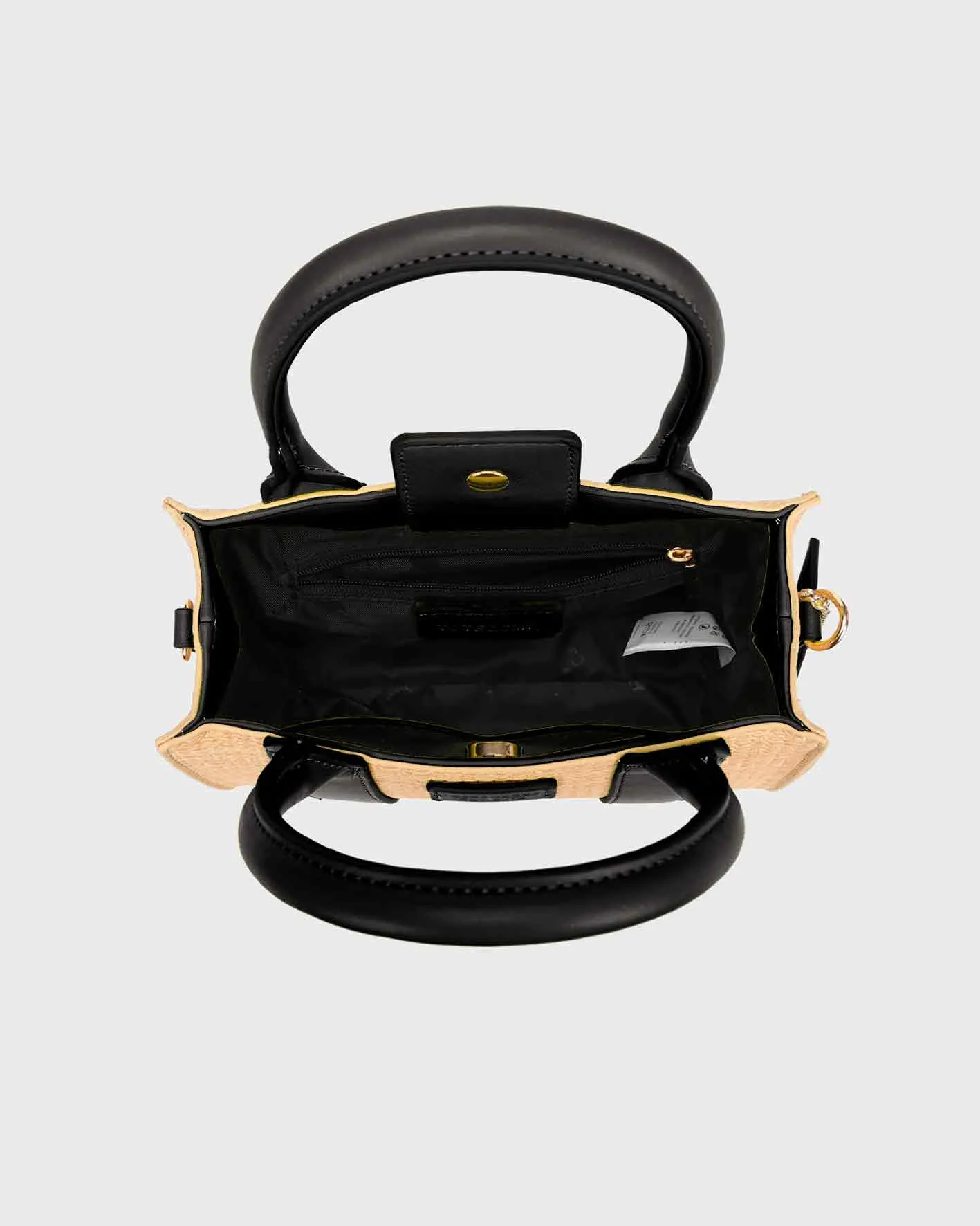 Pebble Leather Mini Tote Bag in Black & Beige