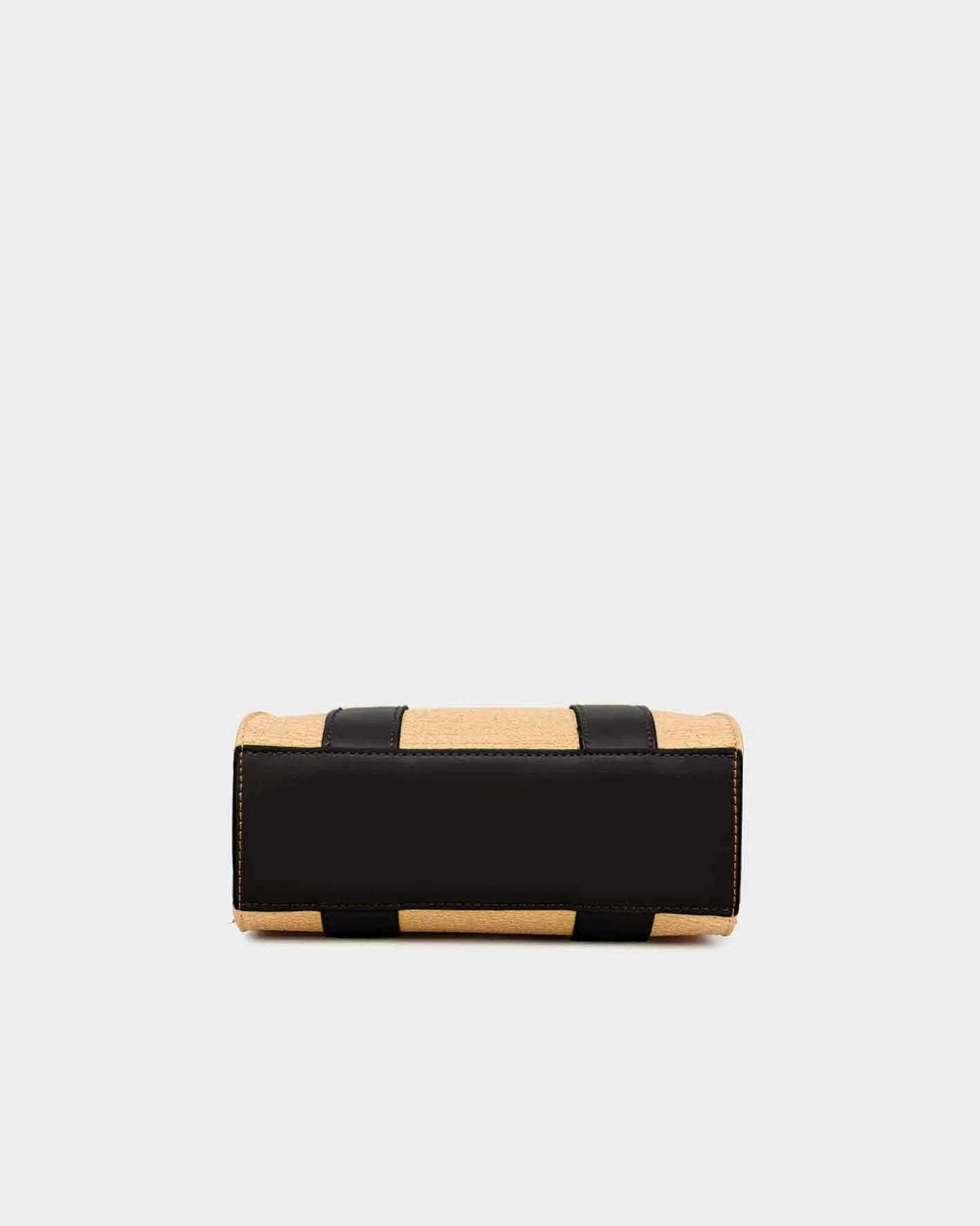 Pebble Leather Mini Tote Bag in Black & Beige