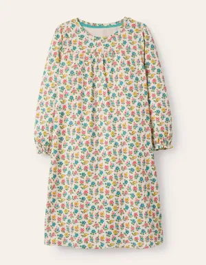 Printed Long-sleeved Nightie-Ivory Patchwork Floral