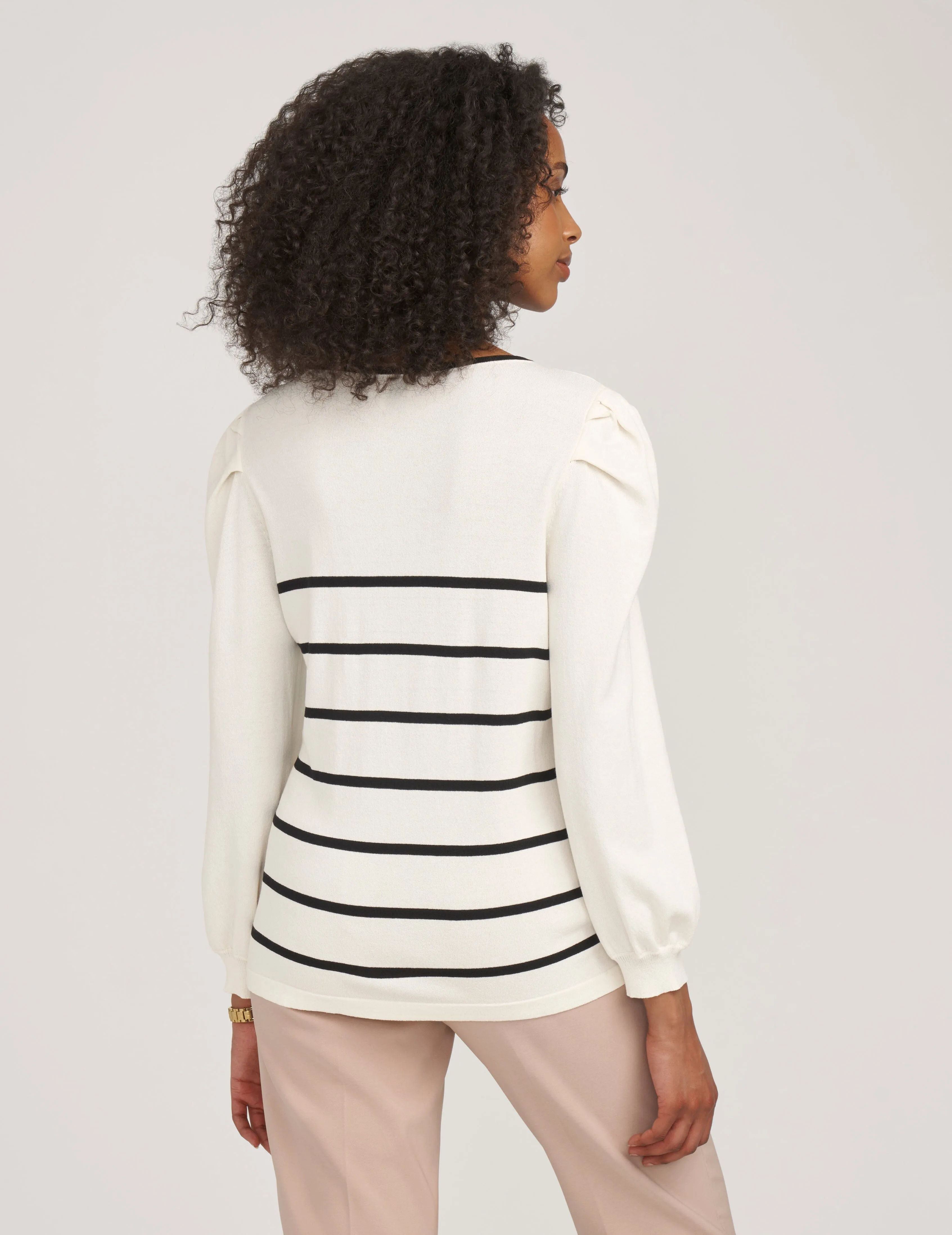 Puff Sleeve Crew Neck With Stripes- Sale