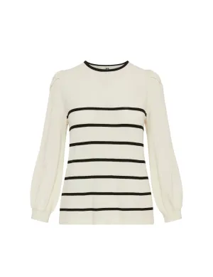 Puff Sleeve Crew Neck With Stripes- Sale