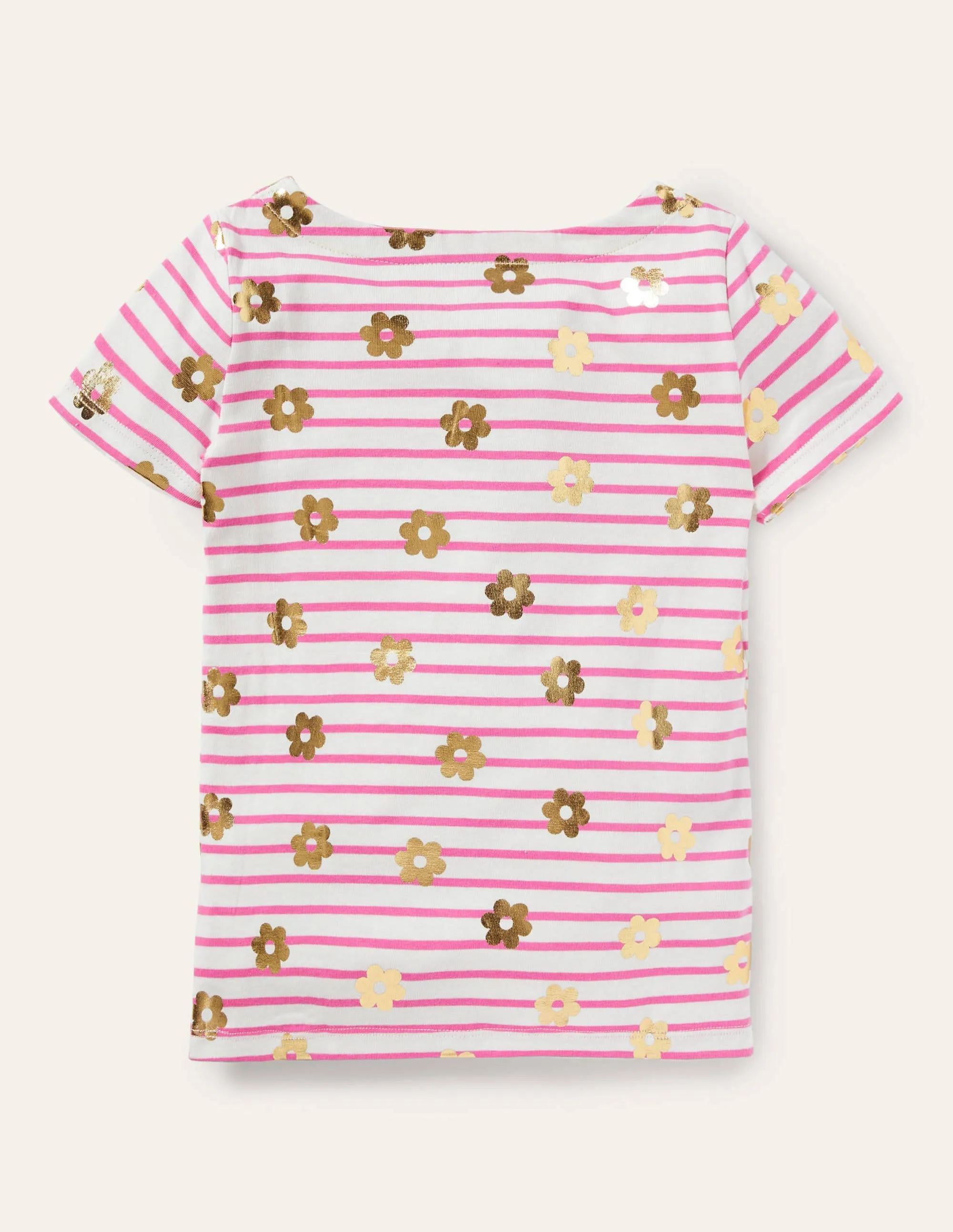 Short-sleeved Breton-Strawberry Pink/ Ivory Daisy