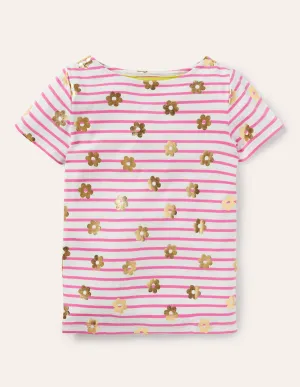 Short-sleeved Breton-Strawberry Pink/ Ivory Daisy