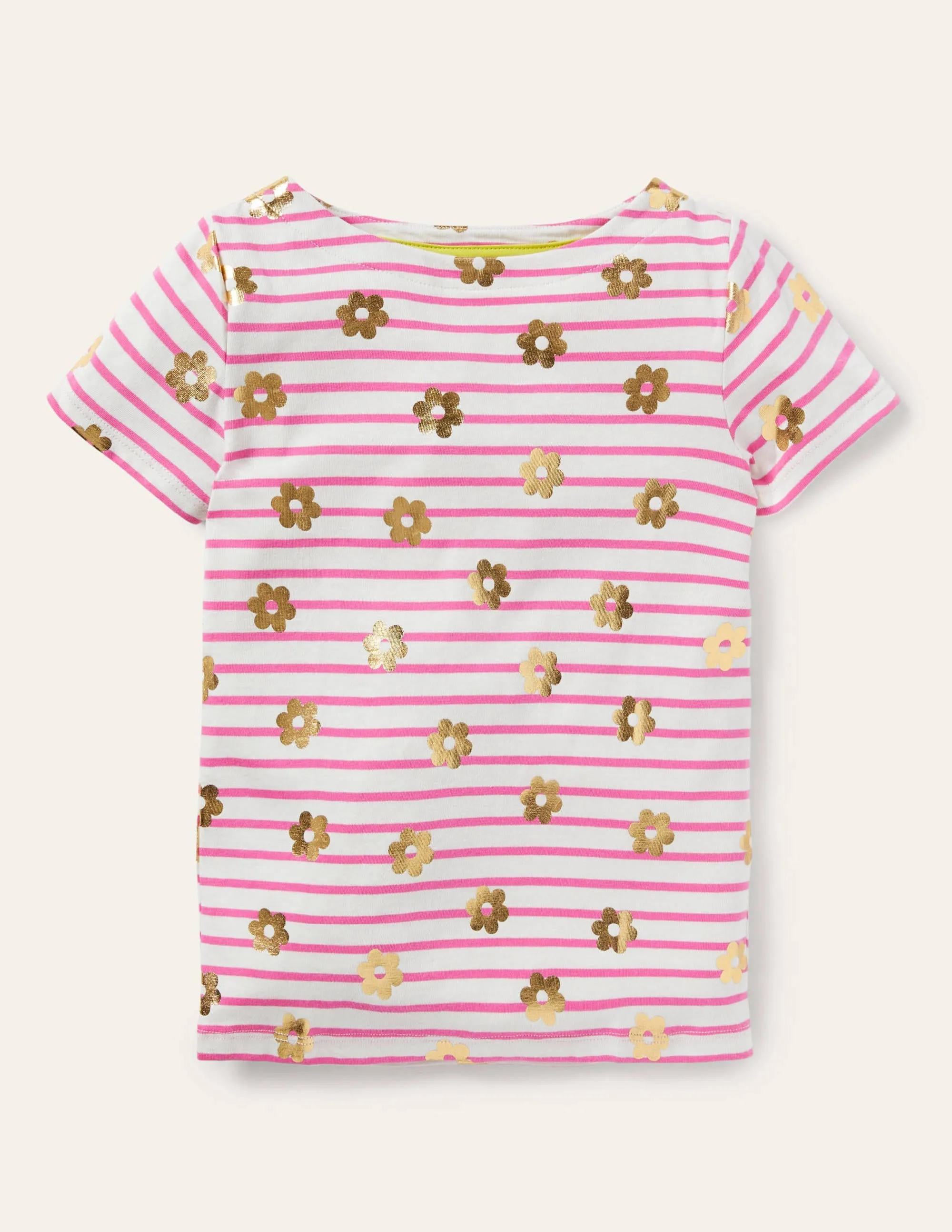 Short-sleeved Breton-Strawberry Pink/ Ivory Daisy