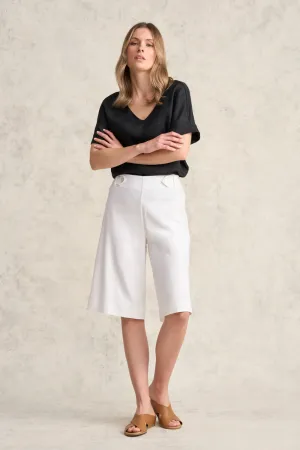 Waist Tab Linen Short - White