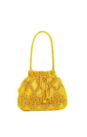 Yellow Silk Macramé Handbag